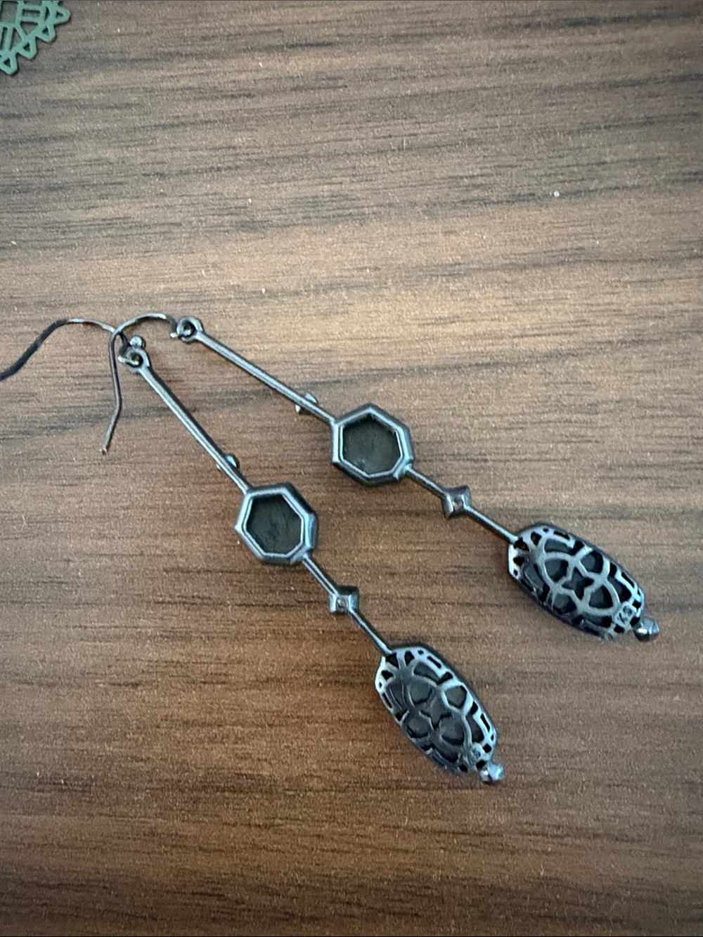 Kendra Scott Gunmetal Druzy Drop Earrings with Hex Accents - Picture 2 of 3
